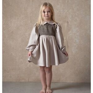 POPELIN Sand two-tone dress with baby collar